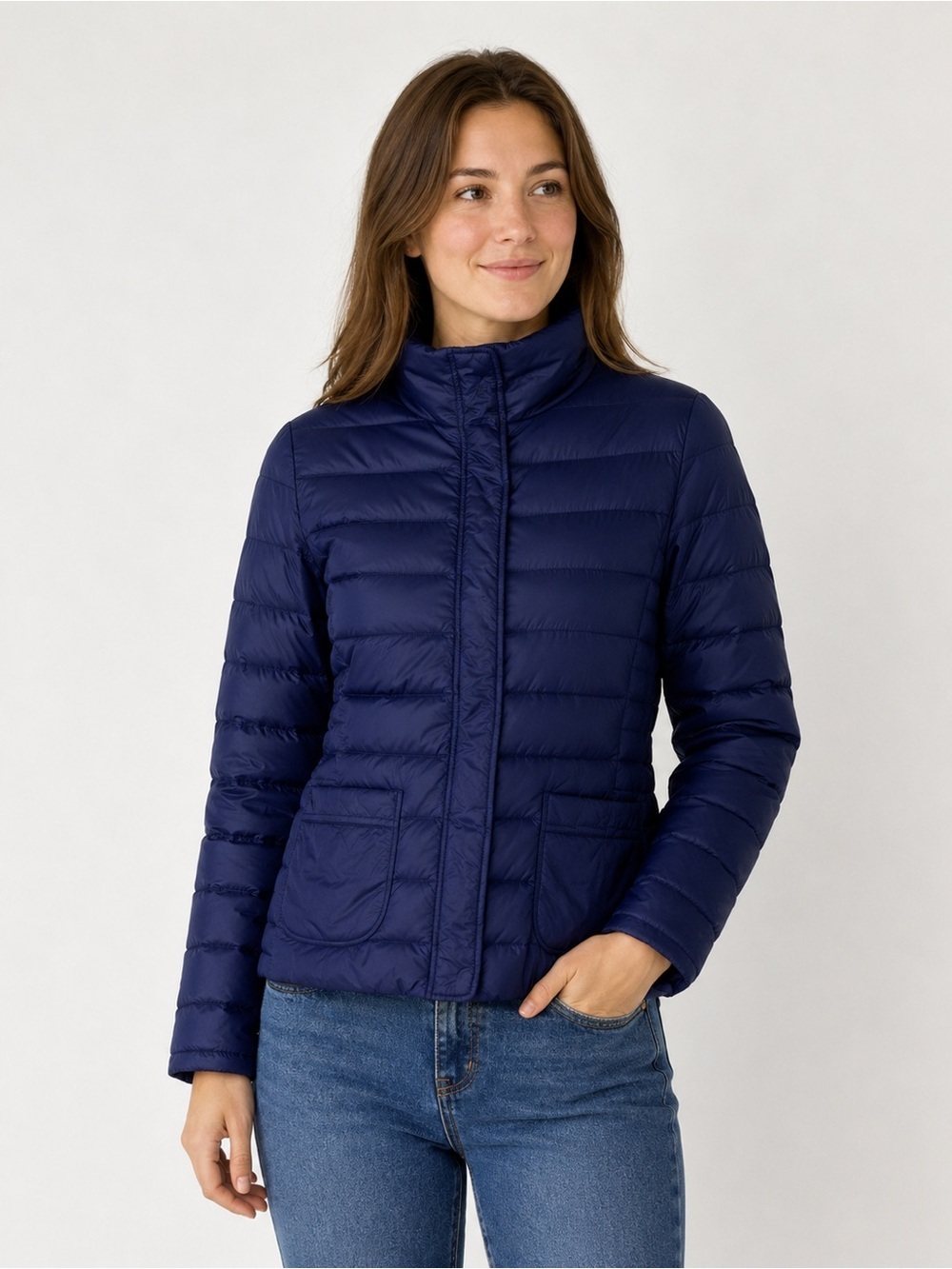 LANDS END Puffer Jacket Down Feather Insulated Women’s Small 6/8 Navy